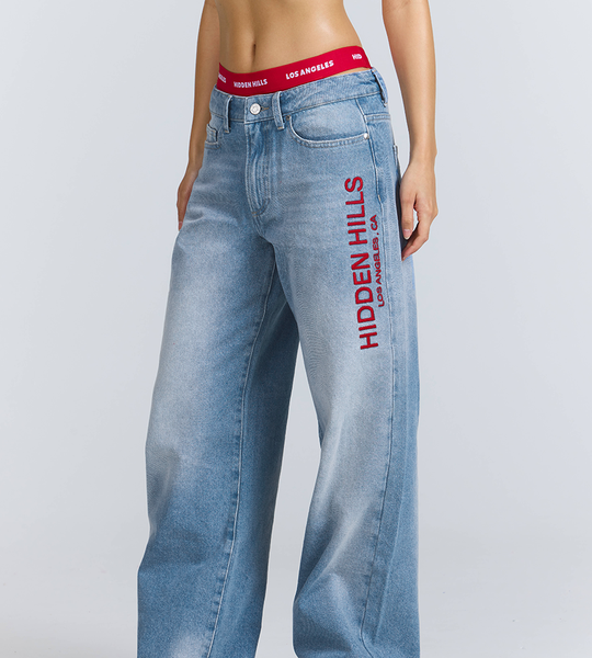 Hidden Hills Red Jeans With Embroidered Logo