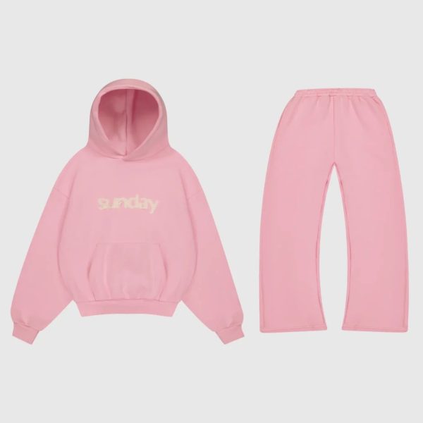 Sunday Heavyweight Applique Tracksuit Set Powder Pink
