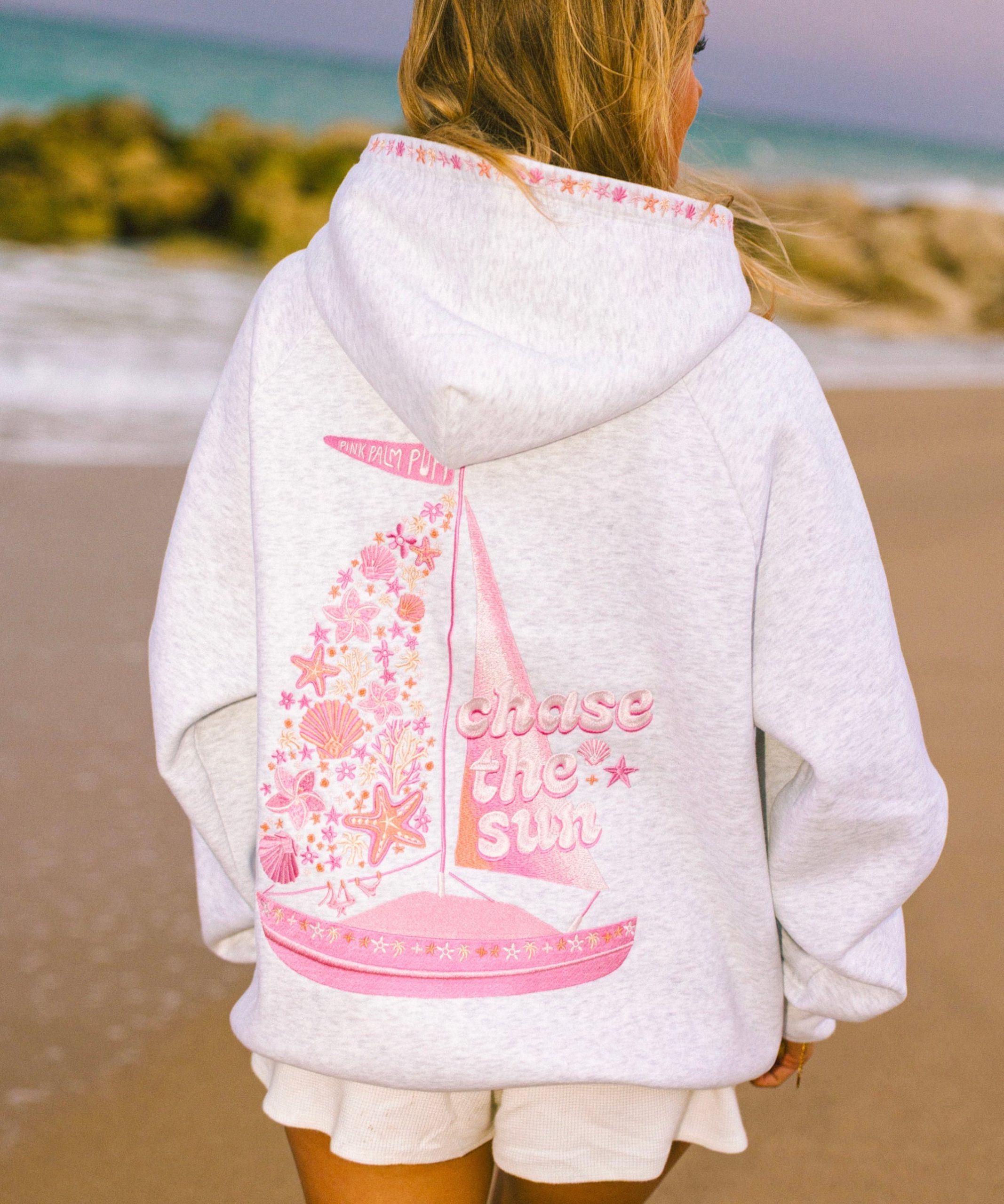Pink Palm Puff Chase the Sun Hoodie