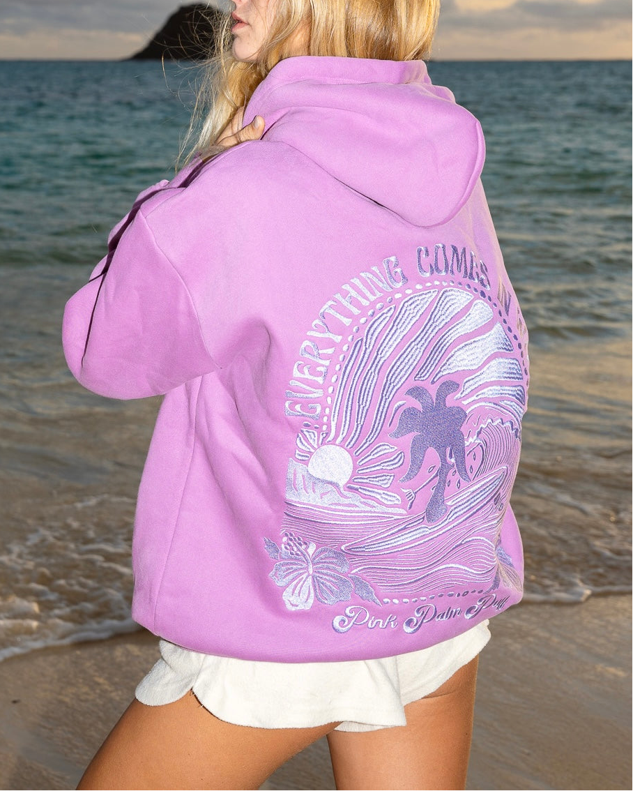 Pink Palm Puff Everything Comes in Waves Hoodie